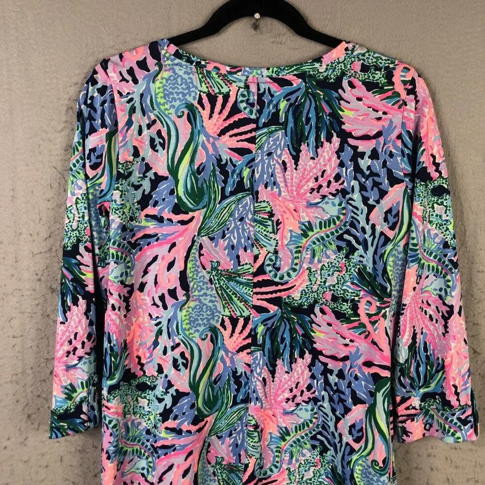Lilly Pulitzer Dress Womens Medium Multicolor Pima Cotton Sea Life 3/4 Sleeve - Picture 10 of 16